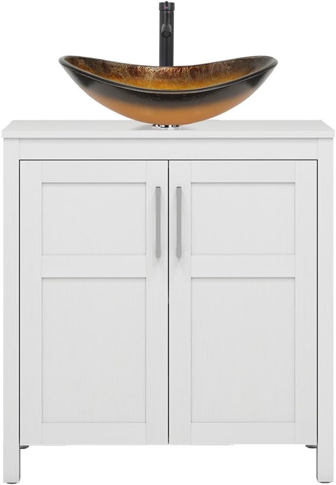 30in Bathroom Vanity with Sink and Elegant Black Glass Bowl