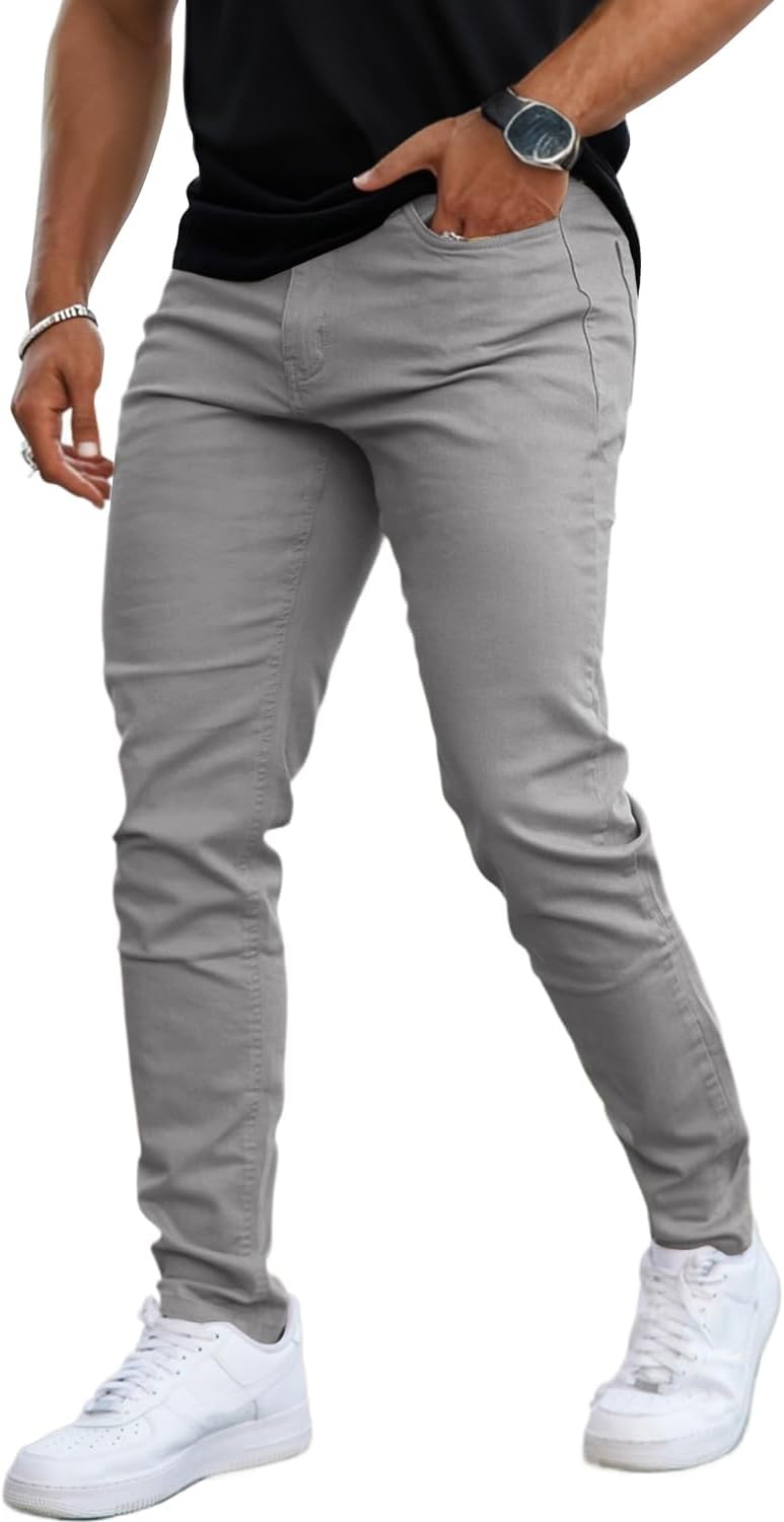 Mens Skinny Stretch Jeans with Expandable Waist for Comfort