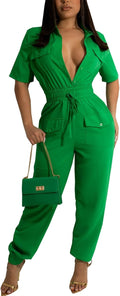 Women's Casual Long Sleeve Round Neck Jumpsuits - Wide Leg Romper