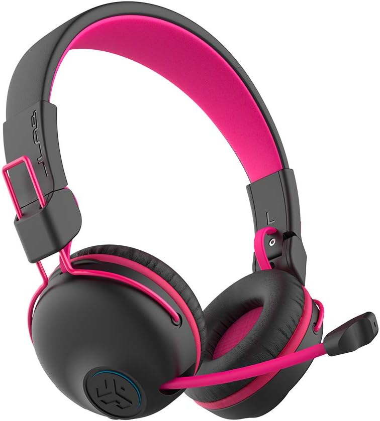 JLab Pink Kids Headset: 22HR Bluetooth Playtime, Low Latency for Gaming