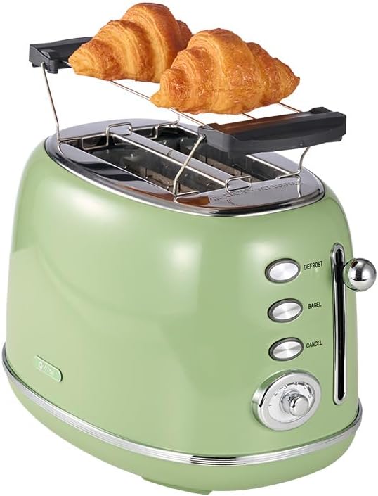 Retro 2 Slice Toaster with Lid and 6 Browning Levels in Green
