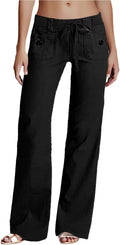 Low Rise Cargo Wide Leg Pants for Women - Casual Linen Comfort