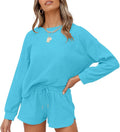 ZESICA Women's Waffle Knit Long Sleeve Top and Shorts Set