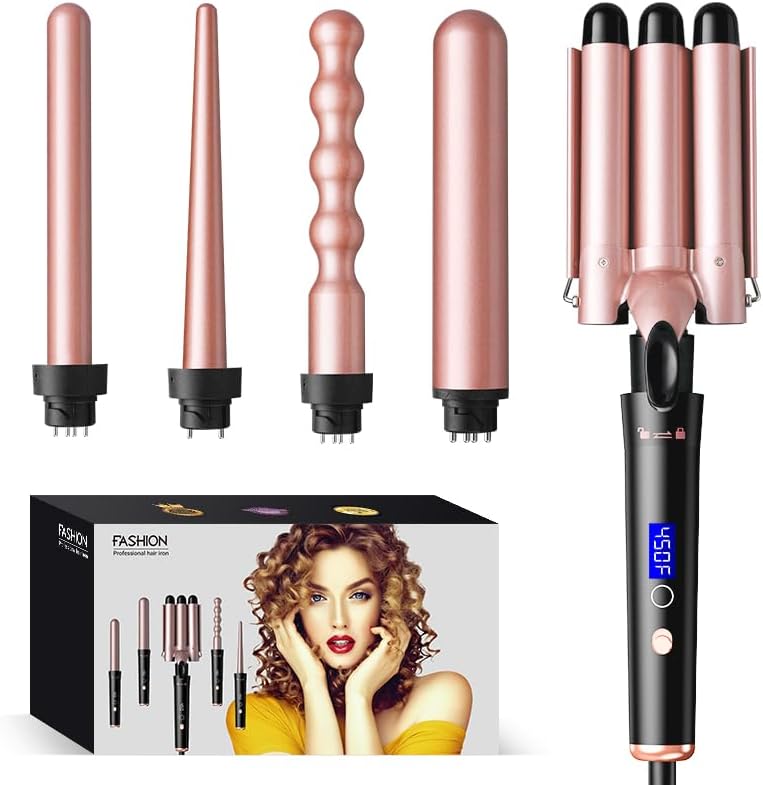 5 in 1 Curling Wand Set with Temperature Display for All Hair Types