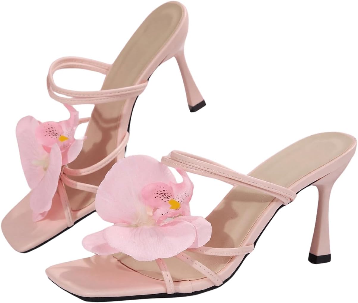 MakeMeChic Women's Open Toe Floral Kitten Heels for Summer
