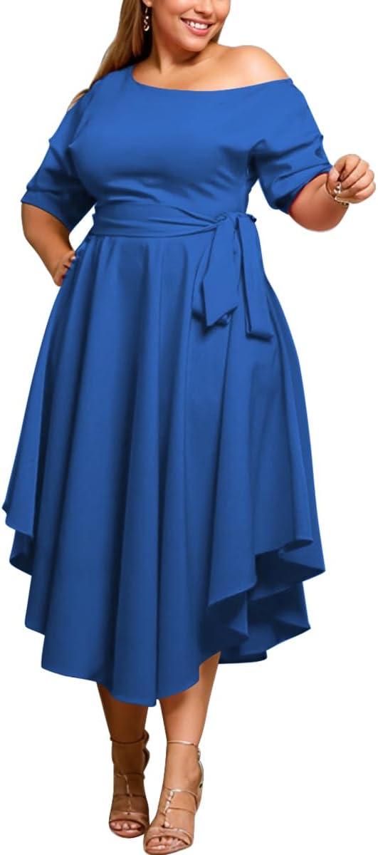 Plus Size Women Wedding Guest Dress Off Shoulder Midi Style