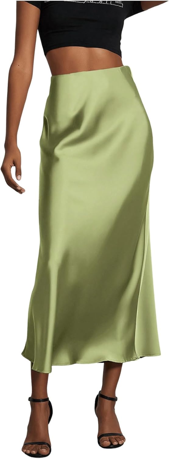 Elegant Satin Midi Skirts for Women - Flared Fishtail Style