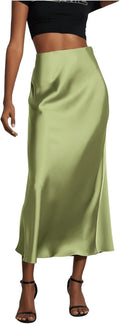 SOLY HUX Women's Satin Fishtail Midi Skirt - Elegant Flared Office