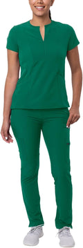Go-Higher Women's Notched V-Neck Scrub Set - Skinny Cargo Pants