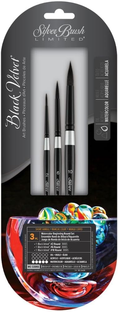 Black Velvet Watercolor Round Brush Set for Artists and Hobbyists