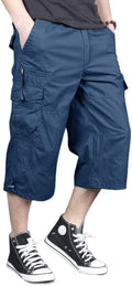 MAGNIVIT Men's Capri Long Elastic Cargo Shorts 16in Inseam Shorts:16