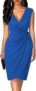 Chic Women's Deep V Neck Sleeveless Sheath Cocktail Dress