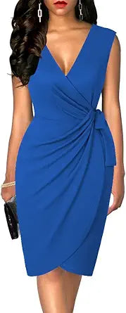 Stylish Womens Sleeveless Deep V Neck Sheath Cocktail Dress