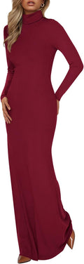 Trendy Long Sleeve Turtle Neck Maxi Dress for Women Fall 2025