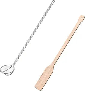 36in Wooden Stirring Paddle & 40in Mesh Skimmer for Cooking