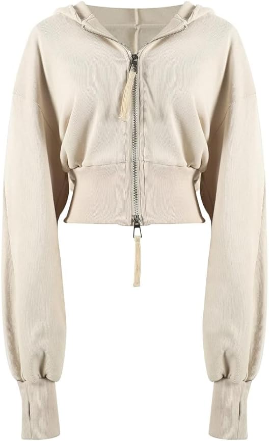 Cropped Zip Up Hoodie for Women - Stylish Workout Jacket