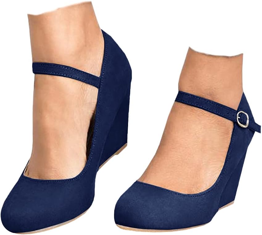 Coutgo Womens Wedge Pumps Dressy Mary Jane Shoes for Comfort