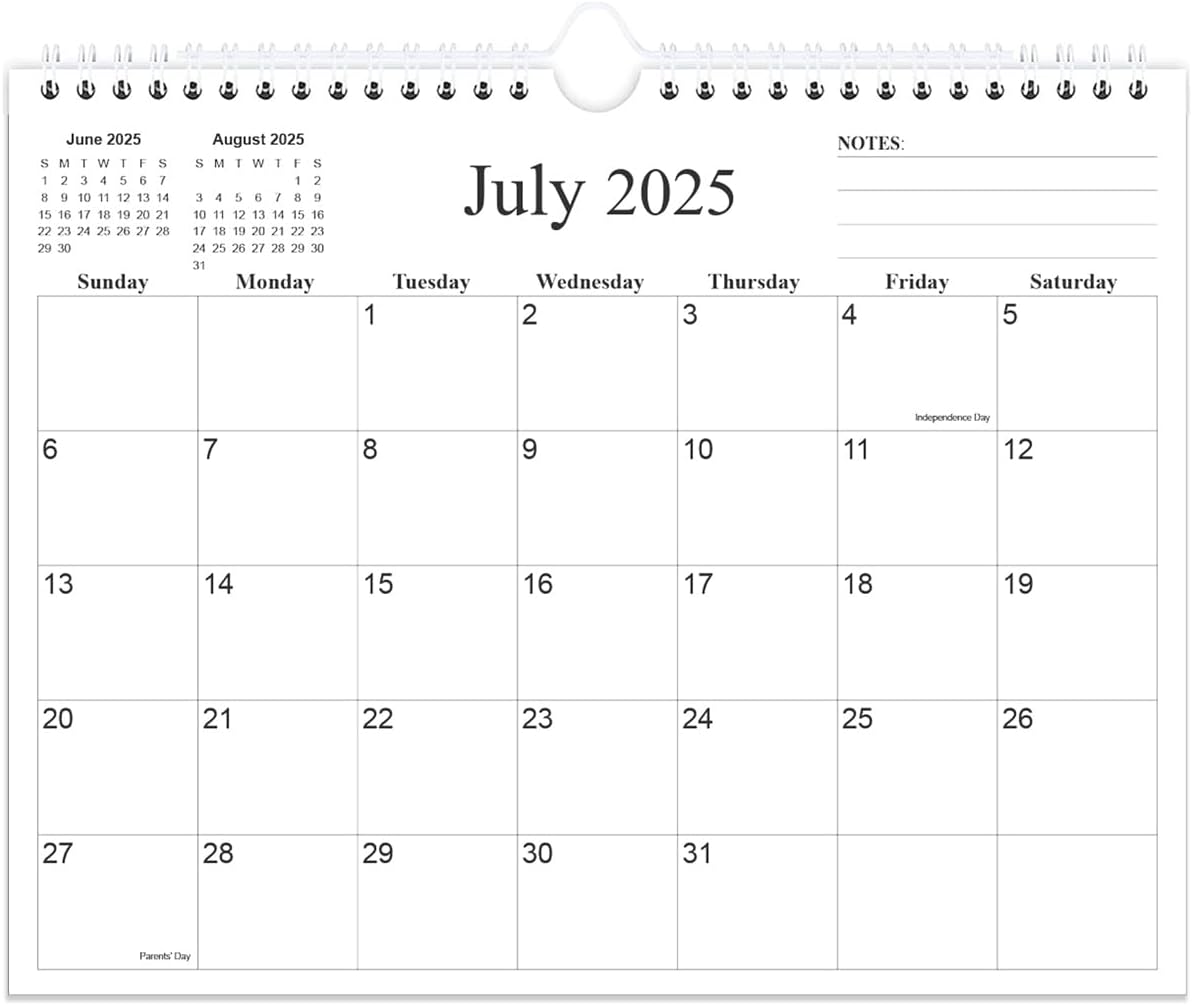2025-2026 Wall Calendar, 18 Months, Thick Paper, 8.5 x 11, Black