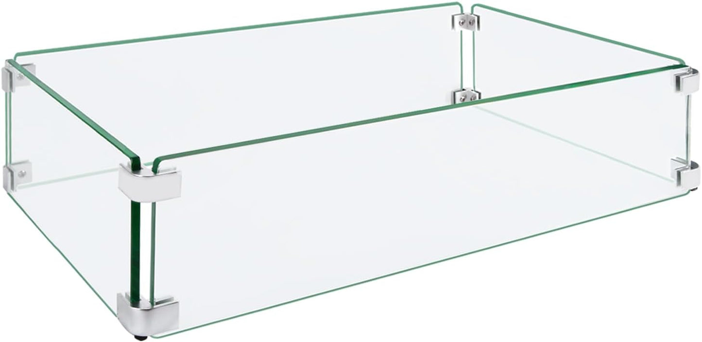 Fire Pit Wind Guard - 23.5x11.5x6 in Clear Tempered Glass