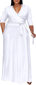 Runwind Plus Size V Neck Maxi Dress for Women - Flowy Belted Fit soft
