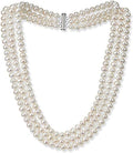 Womens White Pearl Necklace Three-Strand - Elegant Classic 7mm Pearls