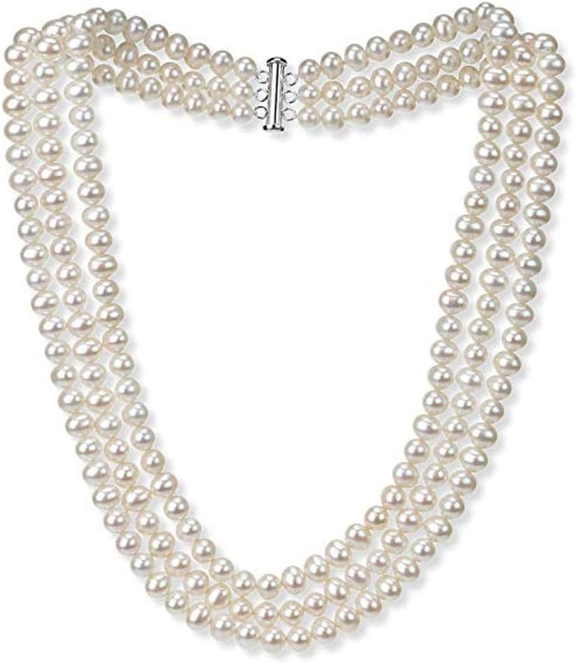 Elegant Three-Strand White Pearl Necklace for Women and Girls