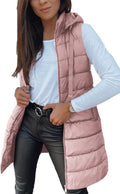 Veatzaer Women Long Vest Solid Color Sleeveless Hooded Puffer Vest