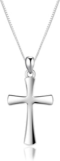 Sterling Silver Cross Necklace for Women - Polished Curved Pendant