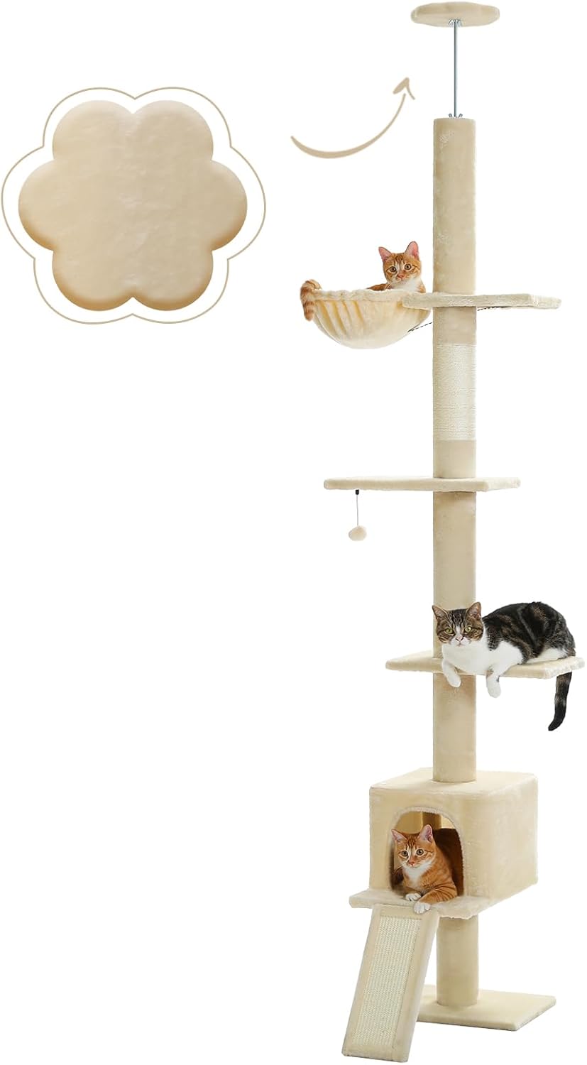 PETEPELA Floor to Ceiling Cat Tree with Adjustable Height