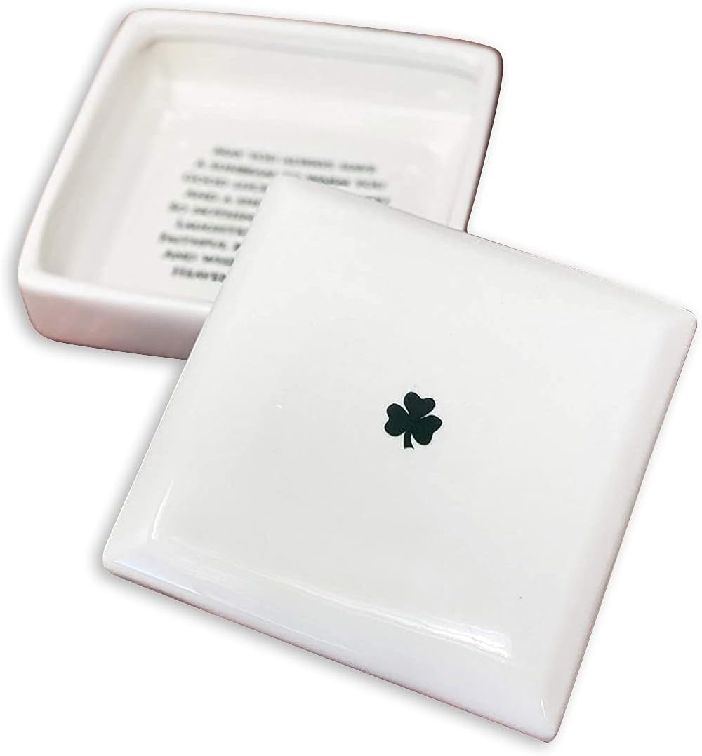 Square Ceramic Keepsake Box with Irish Blessing and Shamrock