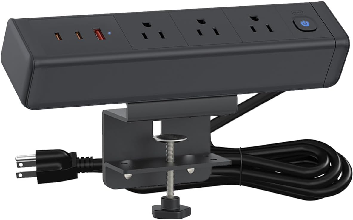 Desk Clamp Power Strip with USB-C & USB A Ports for Charging