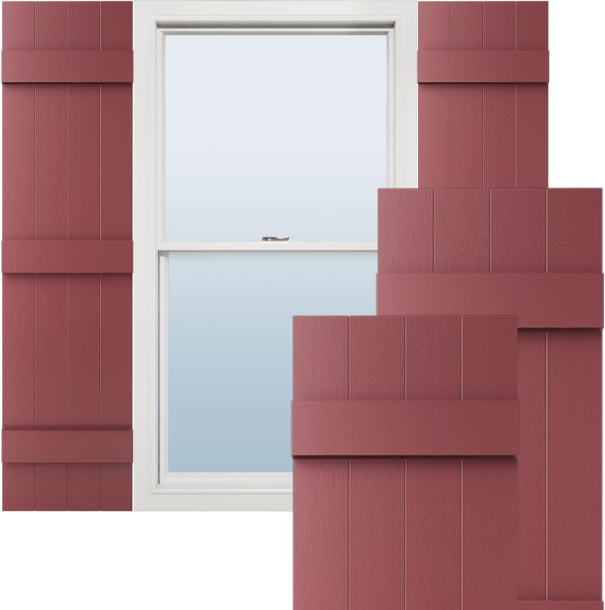 Lifetime Vinyl Board-n-Batten Shutters in Wineberry Color