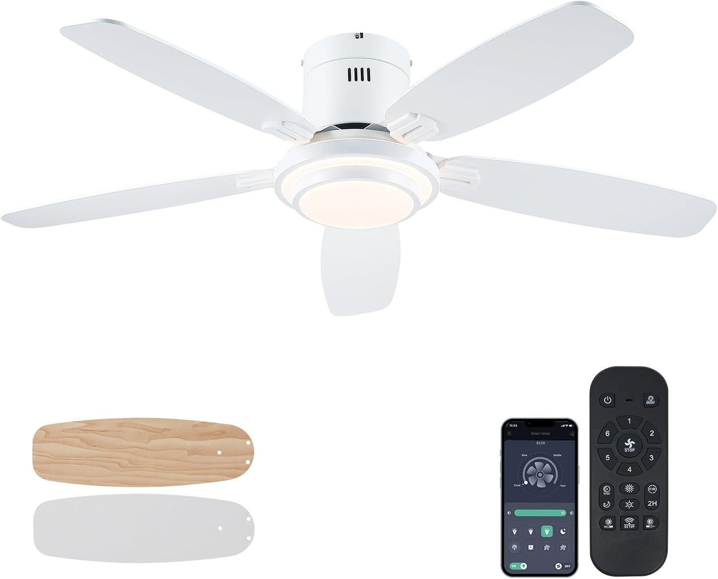 Low Profile Ceiling Fan with Lights and Remote Control for Home