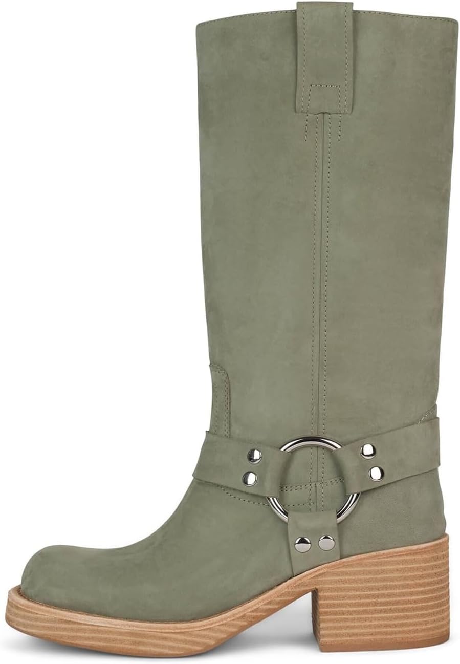 Women's Knee High Riding Boots with Block Heel and Zipper