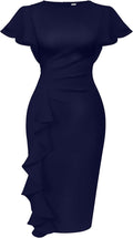 Memoriesea Vintage Ruffle Sleeve Ruched Bodycon Midi Dress Clothing
