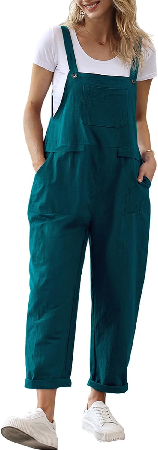 YESNO Women Long Casual Loose Bib Pants for Summer Style