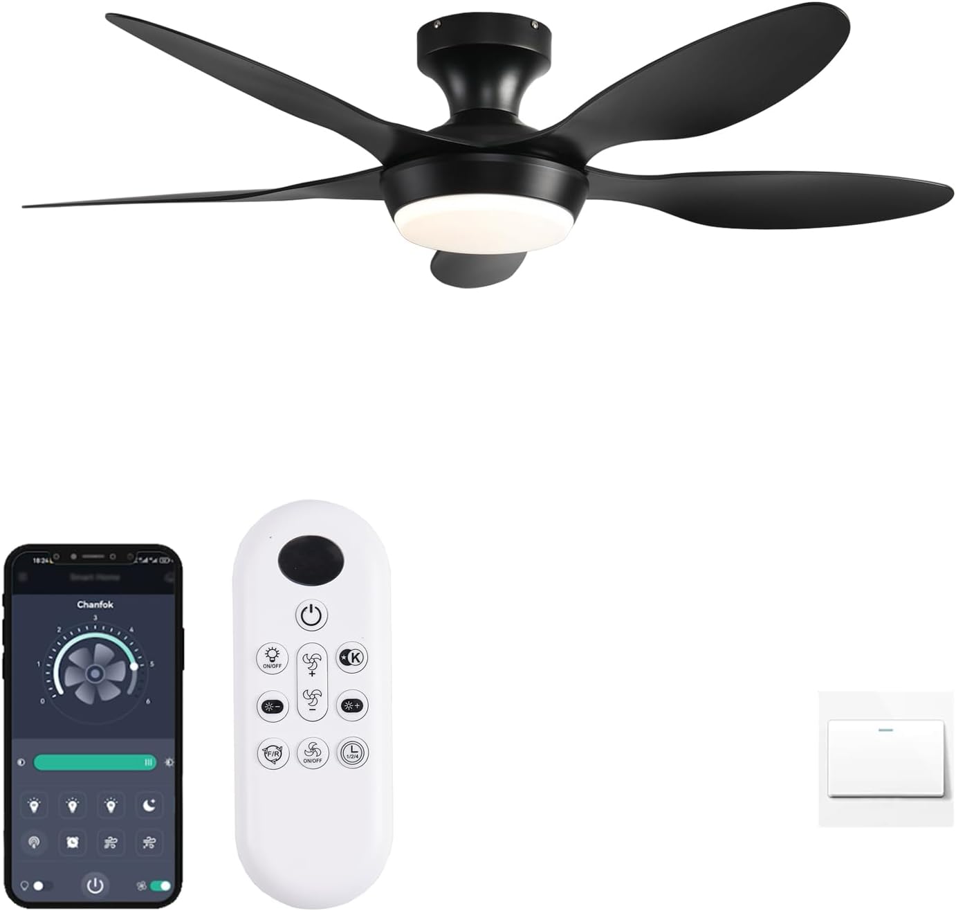 46 Inch Low Profile Ceiling Fan with Light and Remote Control
