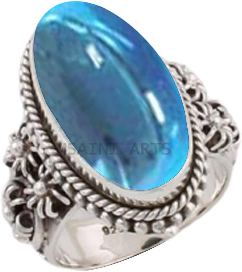 Solid 925 Sterling Silver Ring with Natural Blue Copper Turquoise