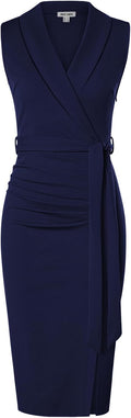 Wear to Work Sleeveless Ruched Bodycon Midi Dress - Polished Office