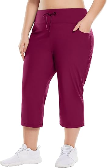 BALEAF Plus Size Capri Pants for Women with High Waist Design