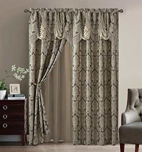 Elegant Damask Jacquard Curtain Set