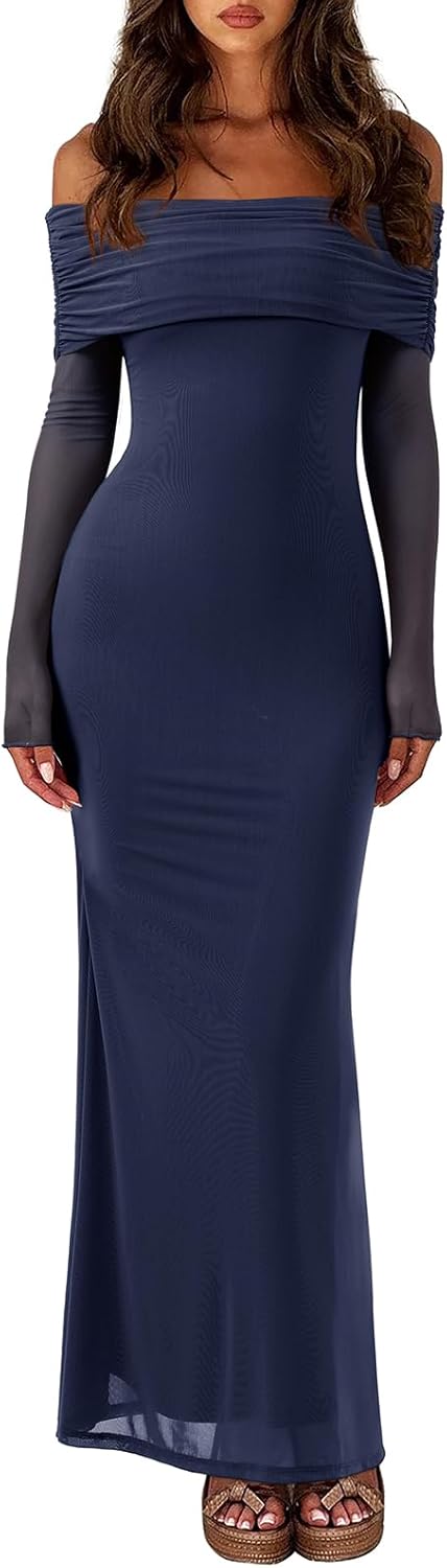Elegant Off Shoulder Long Sleeve Dress for Women by REORIA
