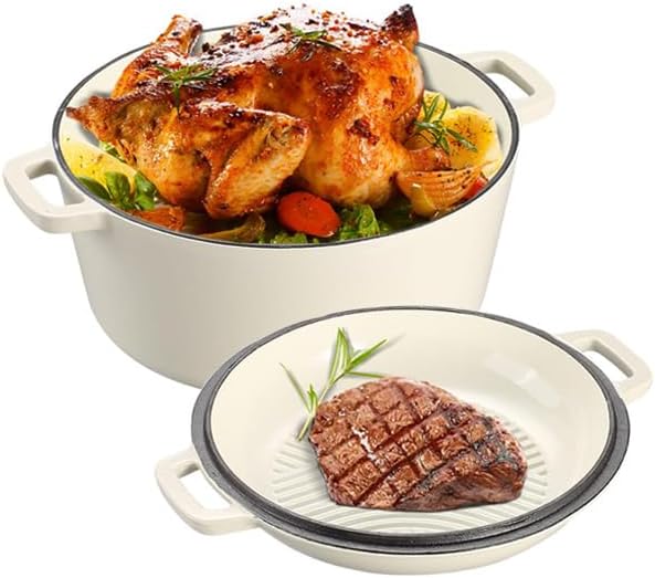 5Qt Dutch Oven with Skillet Lid for Versatile Cooking Needs