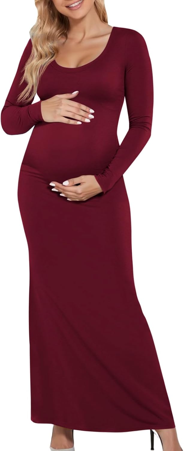Yousify Womens Scoop Neck Maternity Maxi Dress for Comfort