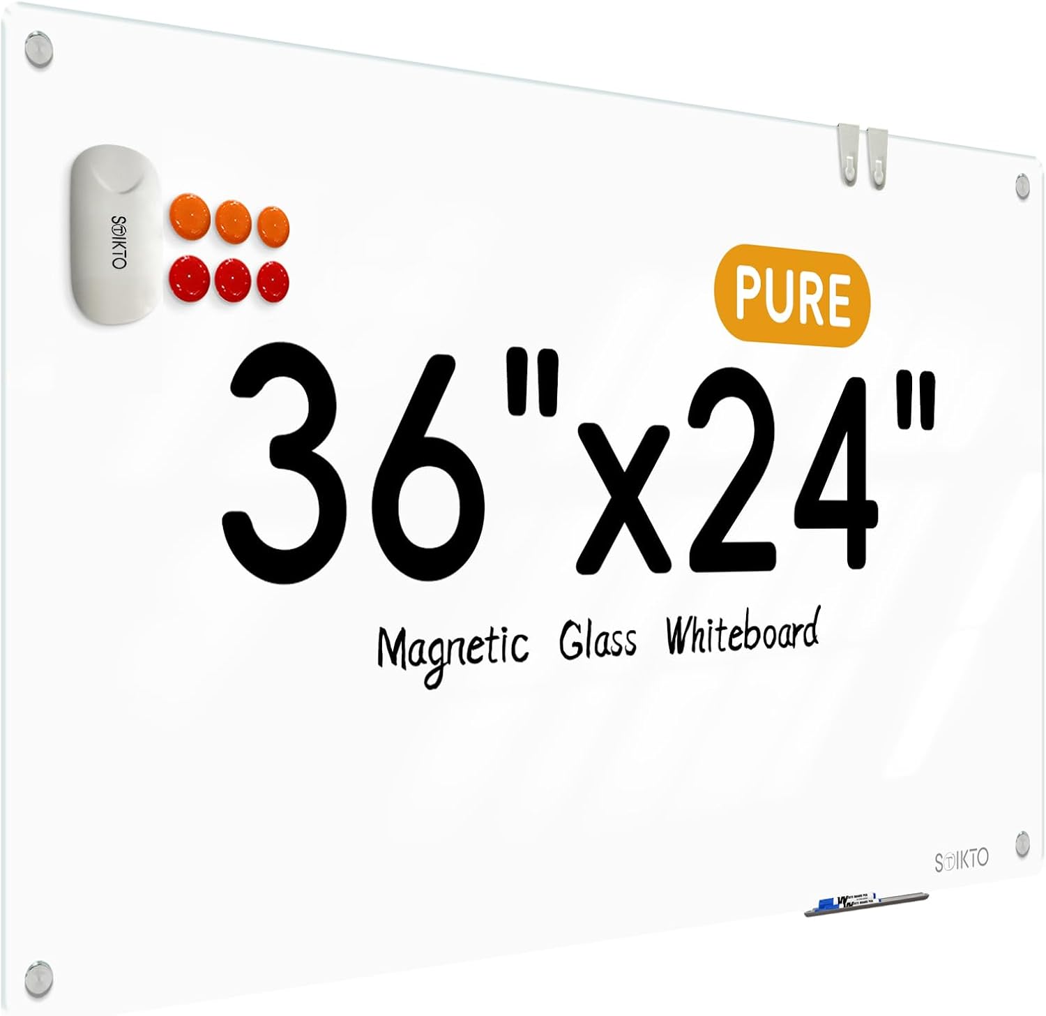 Glass Whiteboard 36in x 24in - Magnetic Dry Erase Board