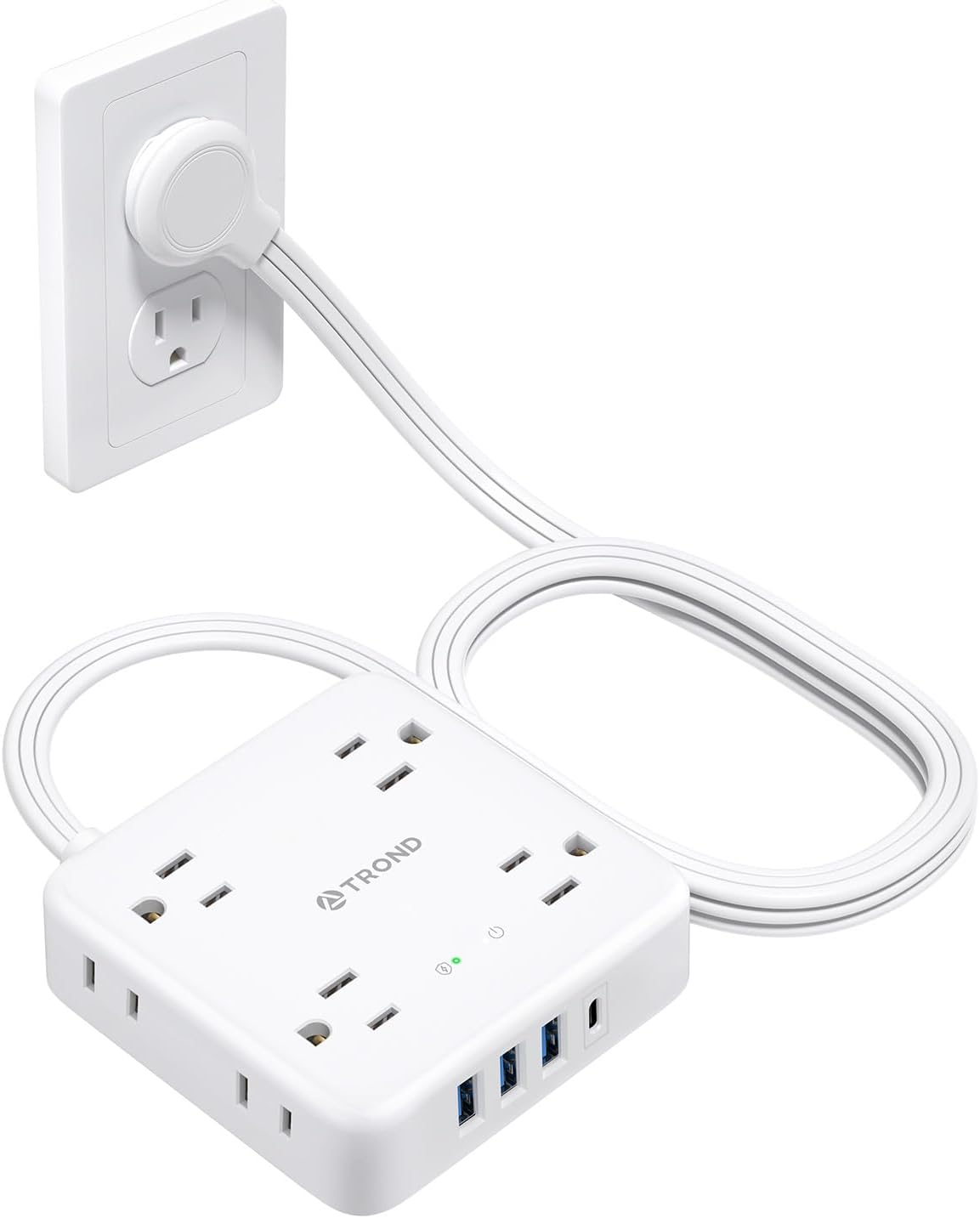 TROND 8-Outlet Power Strip with USB, 1440J Surge Protection