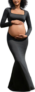 Maternity Maxi Dress Long Sleeve Cut-Out Backless - Photoshoot Ready