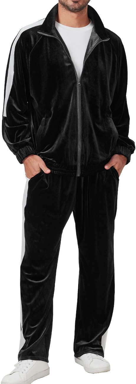 Mens Tracksuit 2 Piece Velour Sweatsuit for Casual Wear