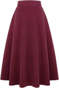 Long Plaid Wool Skirt for Womens Winter Fall Warm High Elastic Waist )
