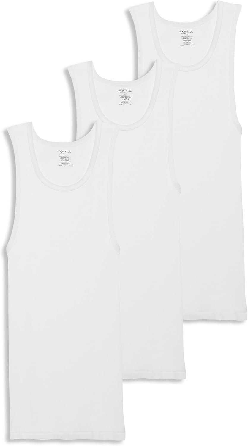 Jockey Men's 100% Cotton Tall A-Shirt Tank - 3 Pack for Comfort